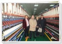 中國(guó)工程院院士姚穆（左三）、中國(guó)紡織工業(yè)聯(lián)合會(huì)副會(huì)長(zhǎng)高勇（左二）、中國(guó)紡織機(jī)械器材工業(yè)協(xié)會(huì)理事長(zhǎng)王樹田（右一）與同和公司崔桂生董事長(zhǎng)（左一）在同和鑒定會(huì)設(shè)備測(cè)試現(xiàn)場(chǎng)